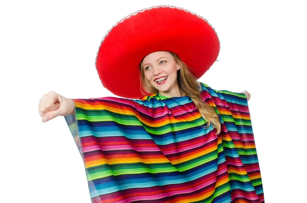 Hübsches Mädchen im mexikanischen Poncho — Stockfoto