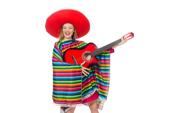 Hübsches Mädchen im mexikanischen Poncho — Stockfoto