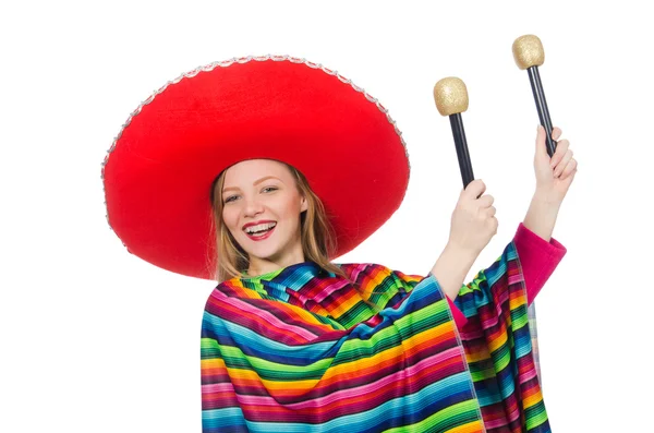 Pretty girl in mexican poncho — Stock Photo, Image