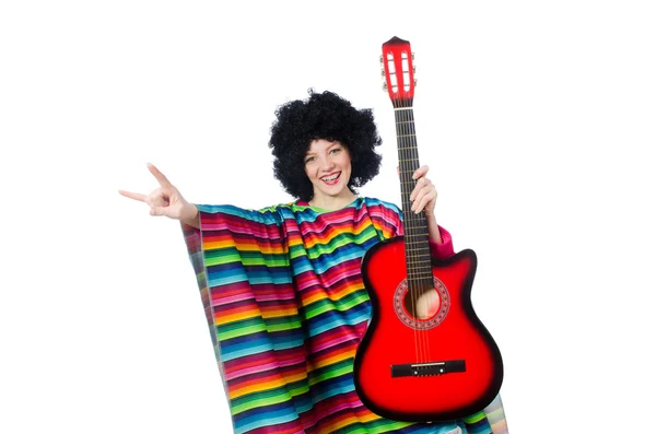 Bella ragazza in poncho messicano — Foto Stock