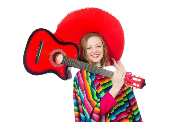 Bella ragazza in poncho messicano — Foto Stock