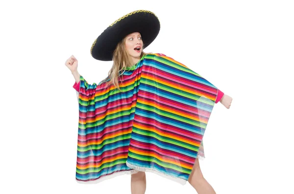 Söt flicka i mexikanska poncho — Stockfoto