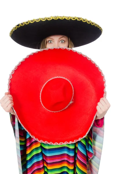 Bella ragazza in poncho messicano — Foto Stock