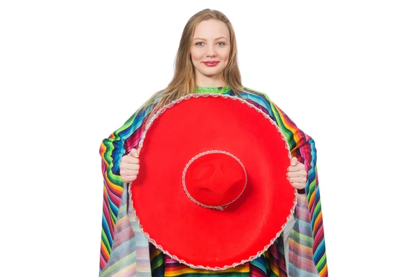 Linda chica en poncho mexicano — Foto de Stock