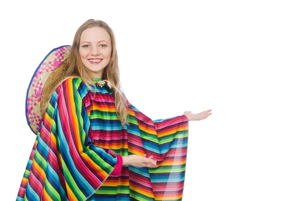 Menina bonita no poncho mexicano — Fotografia de Stock