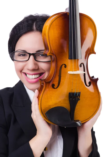 Donna con violino isolato sul bianco — Foto Stock