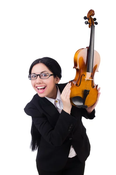 Mulher com violino isolado no branco — Fotografia de Stock