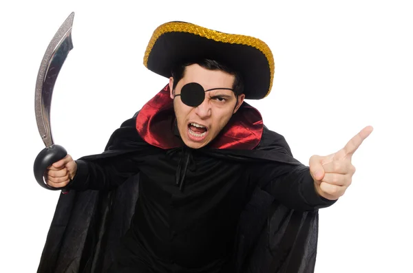 Um pirata de olhos com espada isolada em branco — Fotografia de Stock