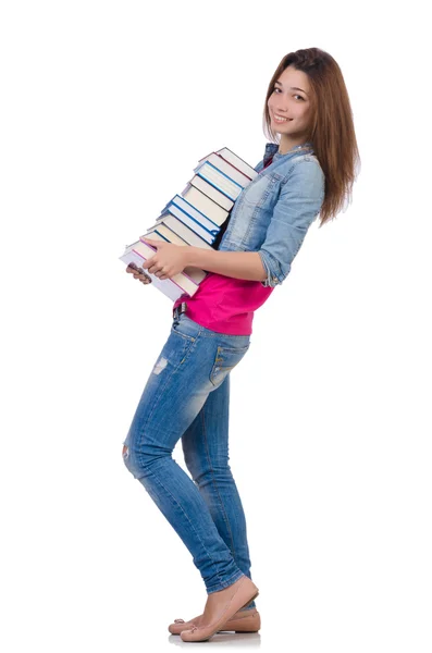 Φοιτητής κορίτσι με τα βιβλία σε λευκό — Φωτογραφία Αρχείου