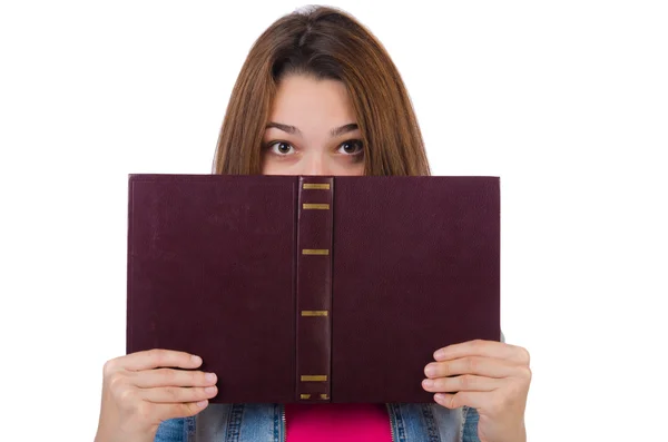 Student meisje met boeken op wit — Stockfoto