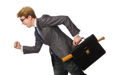 Beyazda beysbol sopası olan genç iş adamı