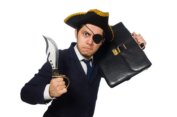 Одноглазый пират с портфелем — стоковое фото