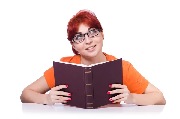 Student tjej med böcker isolerad på vit — Stockfoto