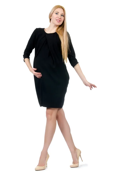 Pretty pregnant woman in mini black dress — Stock Photo, Image