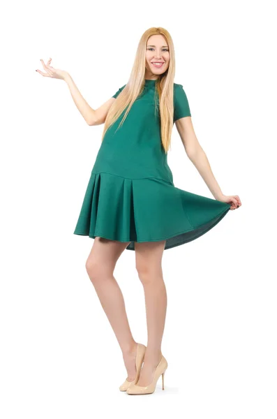 Yeşil elbiseli güzel hamile kadın — Stok fotoğraf