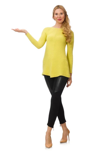 Pretty young woman in yellow blouse isolated on white — Stock Photo, Image