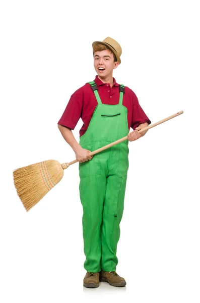 Man janitor isolated on the white — Stock Photo, Image