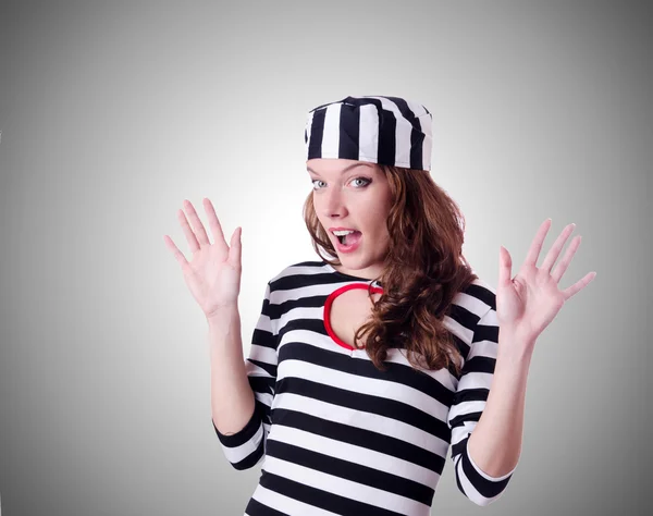 Convict criminal in striped uniform — Stock Photo, Image