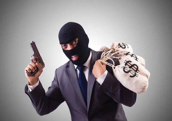 Gangster with bags of money — Stock Photo, Image