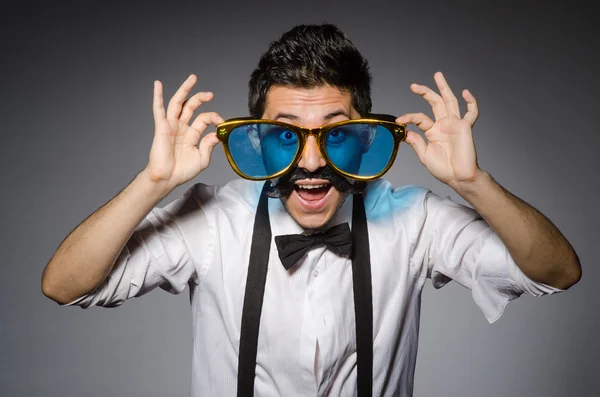 Young man with false moustache — Stock Photo, Image