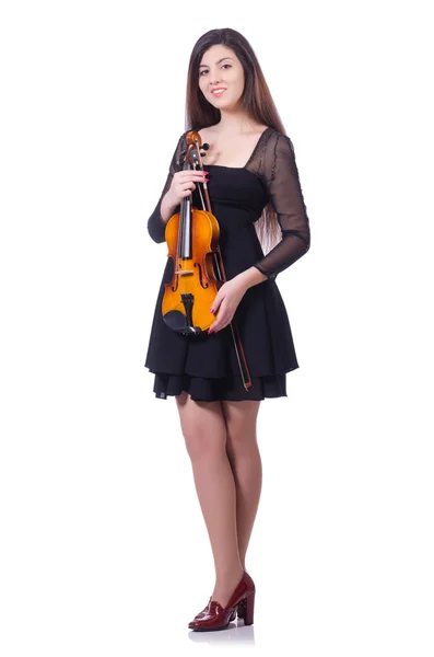 Femme interprète jouant du violon sur blanc — Photo