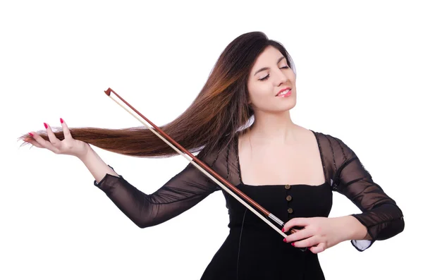 Woman performer playing violin on white — Stock Photo, Image