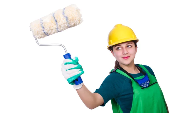 Vrouw schilder geïsoleerd op wit — Stockfoto