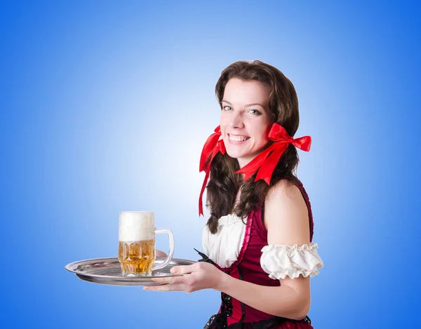 Bavarian girl with tray — Stock Photo, Image