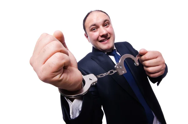 Businessman handcuffed isolated on white — Stock Photo, Image