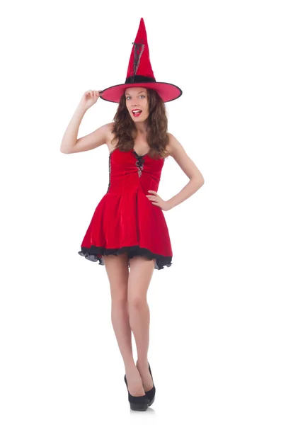 Jeune mannequin femme posant en mini robe rouge — Photo