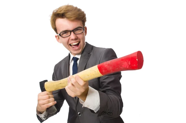 Young businessman with weapon isolated on white — Stock Photo, Image