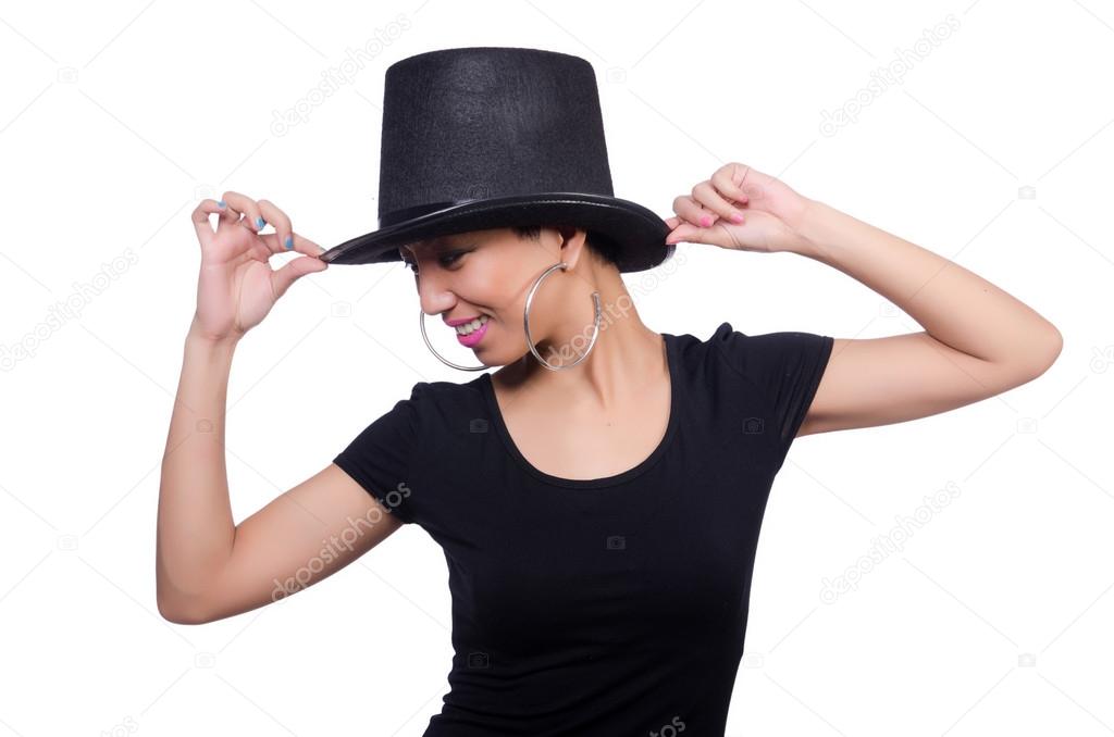 Woman wearing hat isolated on white