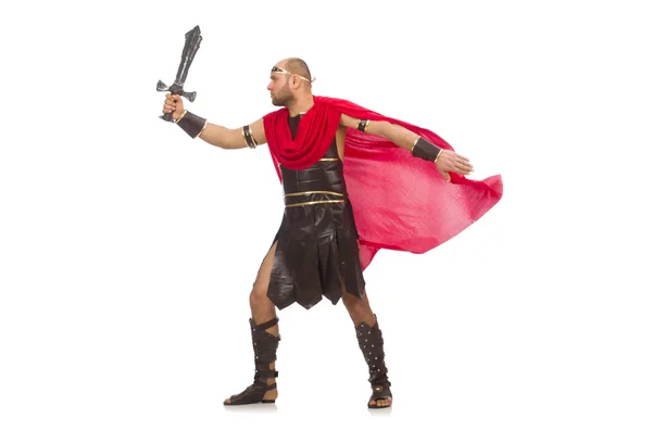 Gladiatore con spada isolato su bianco — Foto Stock