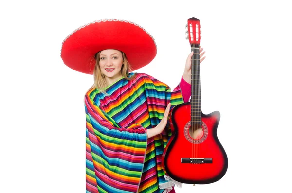 Menina bonita no poncho mexicano — Fotografia de Stock