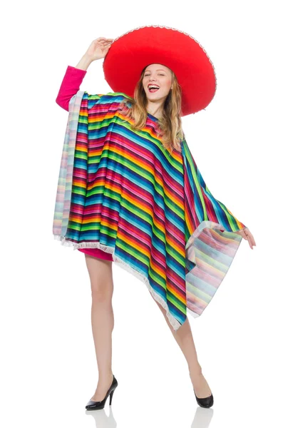 Pretty girl in mexican poncho — Stock Photo, Image