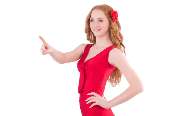 Όμορφη νεαρή κοπέλα με κόκκινο φόρεμα — Φωτογραφία Αρχείου