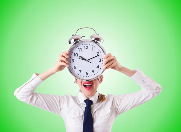 Woman businesswoman with giant clock — Stock Photo, Image