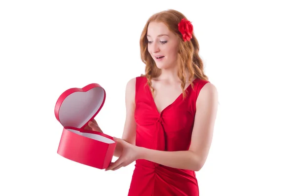 Pretty young girl holding gift box — Stock Photo, Image