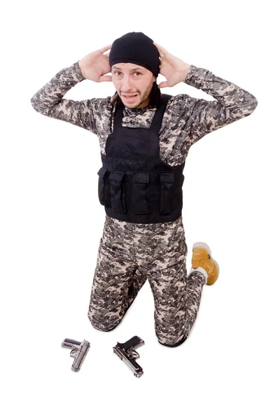 Surrendering man in military uniform — Stock Photo, Image