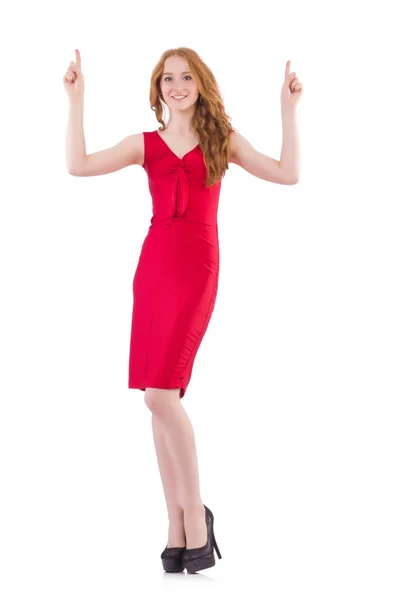 Ganska ung flicka i röd klänning — Stockfoto