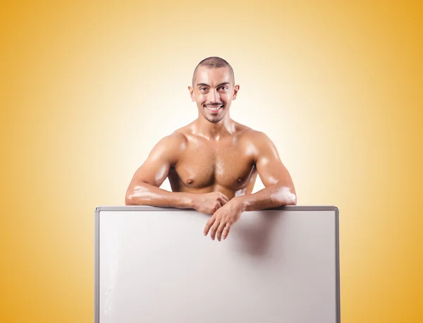 Medio hombre desnudo con tablero en blanco —  Fotos de Stock