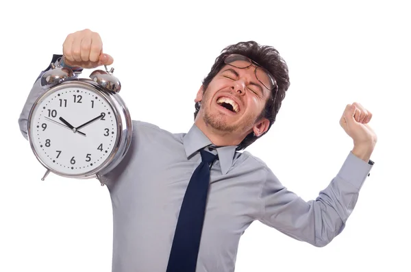 Joven hombre de negocios con reloj aislado en blanco —  Fotos de Stock