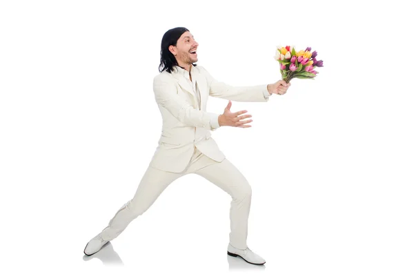 Hombre con flores de tulipán — Foto de Stock