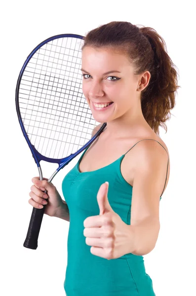 Mulher jogador de tênis isolado no branco — Fotografia de Stock