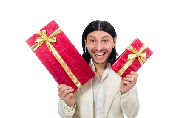 Egy ember ajándékdobozzal. — Stock Fotó