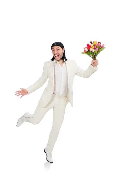 Człowiek z kwiatów tulipanów — Zdjęcie stockowe