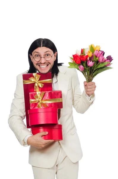 Człowiek z pudełkiem prezentów — Zdjęcie stockowe