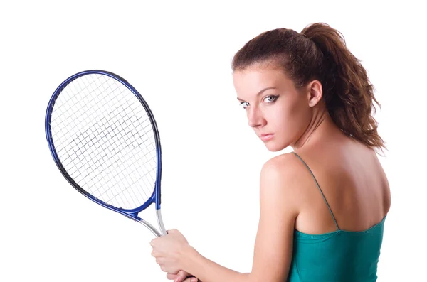 Femme Joueuse de tennis isolée sur blanc — Photo