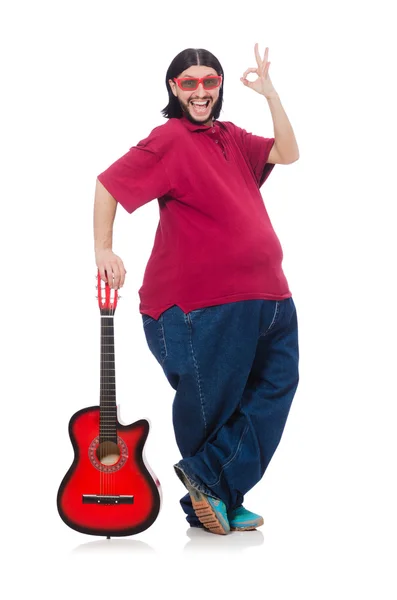 Tlustý muž s kytarou — Stock fotografie