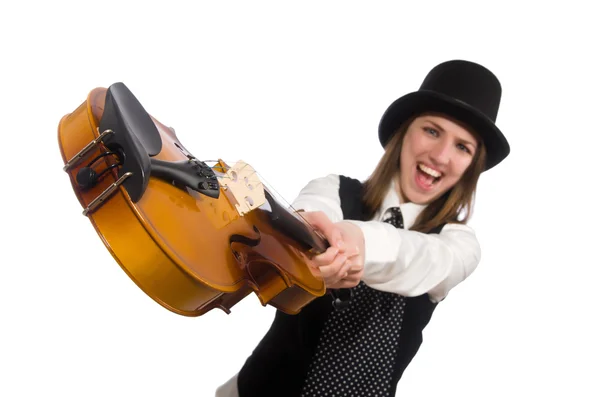 Mulher violinista isolado no branco — Fotografia de Stock